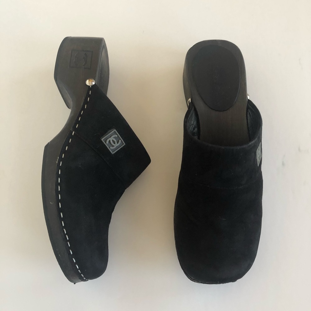 Chanel clogs/mules/slides black suede size 37